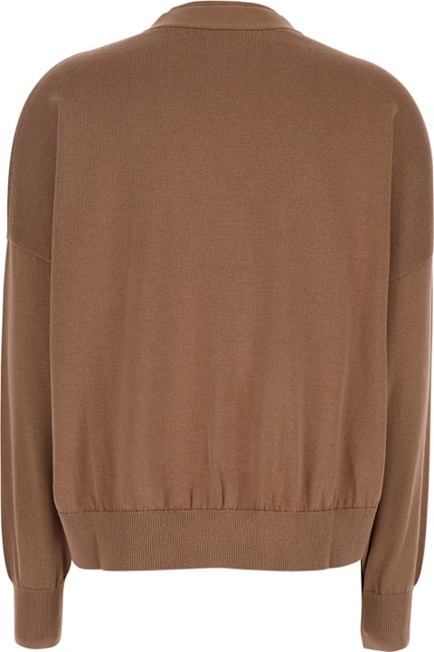 Brunello Cucinelli Clothing for Women Brunello Cucinelli Brown V-neck Sweater With With Buttoning On The Front In Cotton Woman