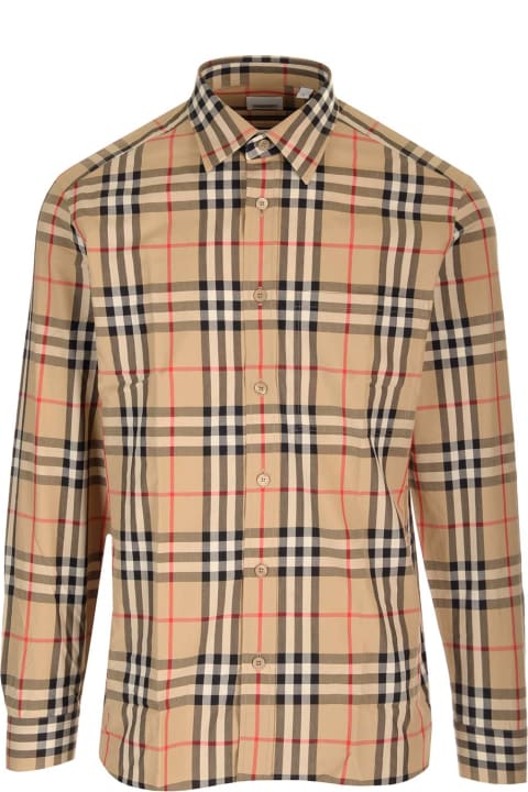 Burberry Men Burberry Cotton Shirt With Check Pattern