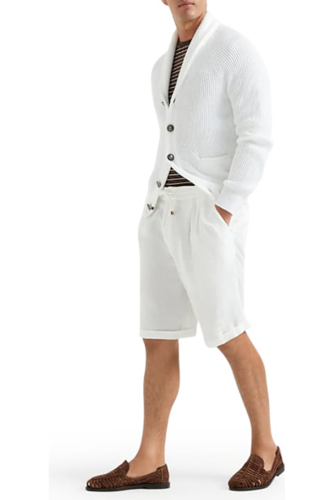 أدوات منزلية Brunello Cucinelli Garment Dyed Linen Gabardine Bermuda Shorts With Drawstring And Darts
