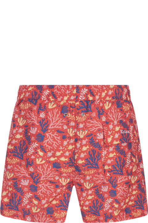 Swimwear for Men Kiton Red Swim Shorts With Fish And Coral Pattern