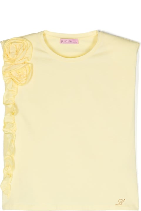 ガールズ Miss BlumarineのTシャツ＆ポロシャツ Miss Blumarine Pastel Yellow T-shirt With Flowers And Ruffles