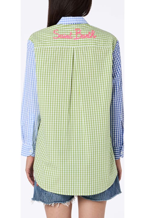 Homeware MC2 Saint Barth Woman Cotton Shirt Brigitte With Multicolor Vichy Print And Saint Barth Embroidery