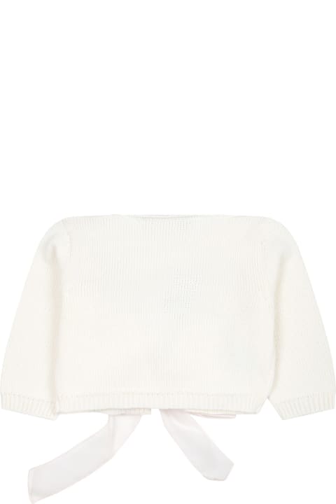 Sweaters & Sweatshirts for Baby Girls La stupenderia White Cardigan For Baby Girl With Pink Bow
