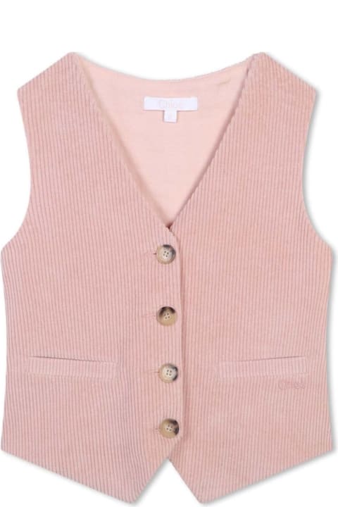Homeware Chloé Pink Sleeveless Vest With Tonal Logo Lettering On The Front In Cotton Girl