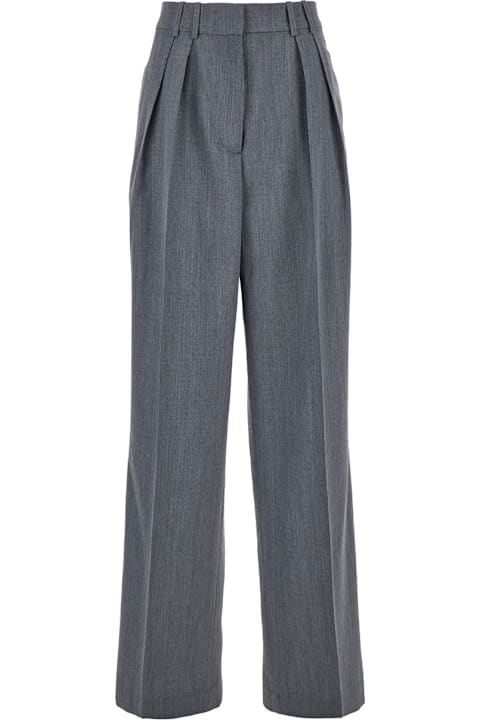 Róhe Pants & Shorts for Women Róhe Grey Pants With Pences And Wide Leg In Wool Blend Woman