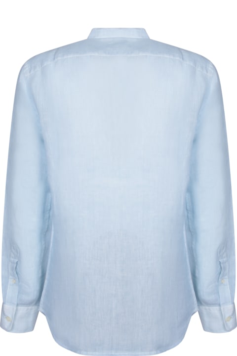 120% Lino Shirts for Men 120% Lino Sky Blue Mandarin Collar Shirt