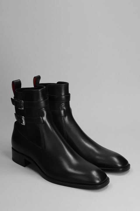 メンズ Christian Louboutinのブーツ Christian Louboutin Sahni Horse Flat Ankle Boots In Black Leather