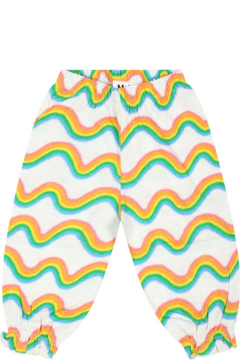 Molo Bottoms for Baby Boys Molo White Trousers For Baby Girl With Rainbow Print