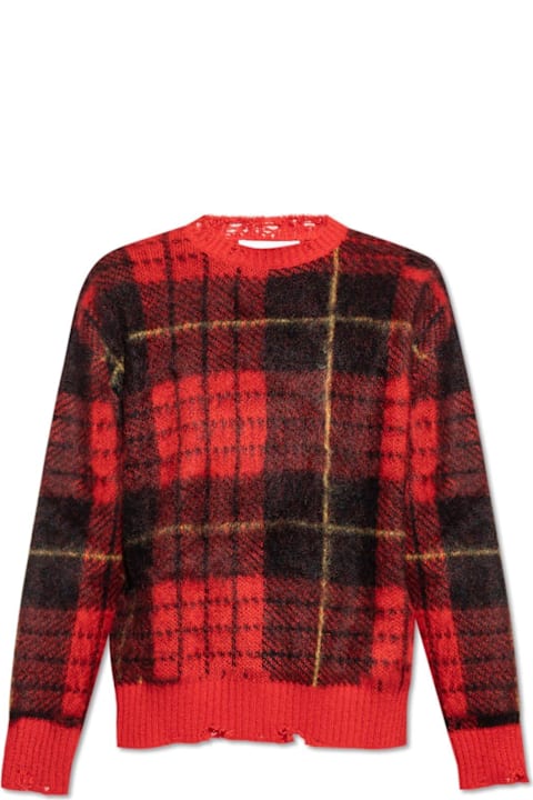 Sweaters for Men Alexander McQueen Check Pattern Distressed Jumper