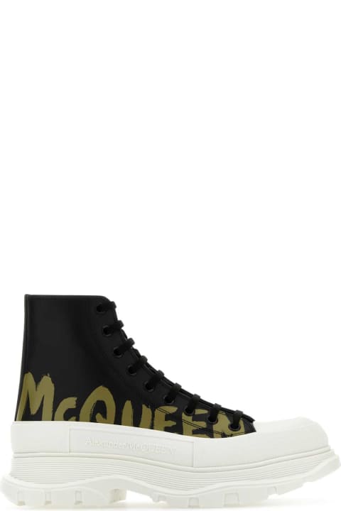 Alexander McQueen for Men Alexander McQueen Black Leather Tread Slick Sneakers