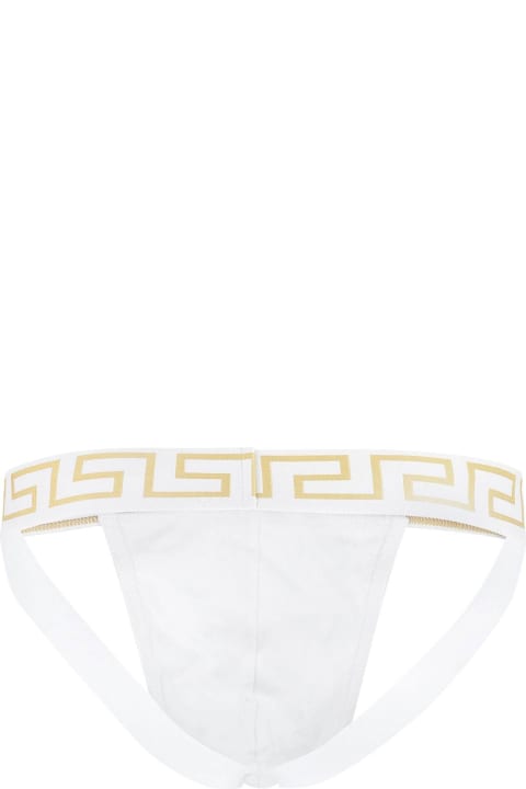 Underwear for Men Versace Cotton Jockstrap With Greca Elastic Band