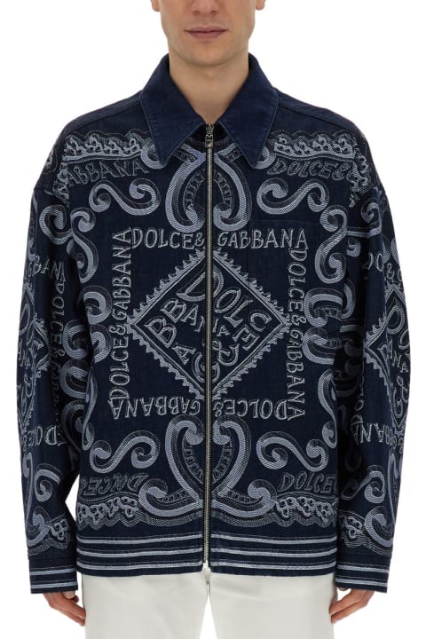 Dolce & Gabbana Coats & Jackets for Men Dolce & Gabbana Navy Print Cardigan