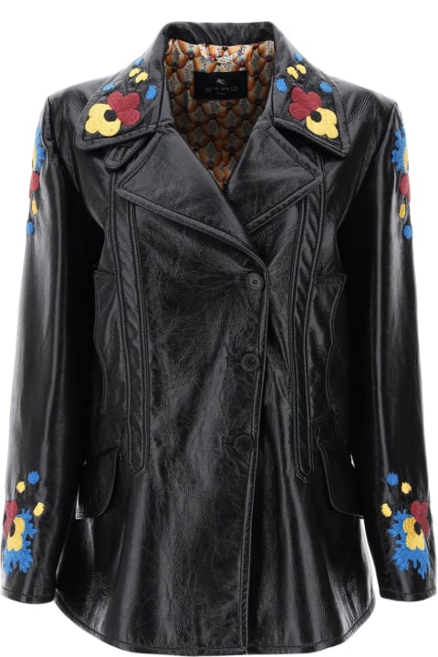 Etro for Women Etro Jacket In Patent Faux Leather With Floral Embroideries