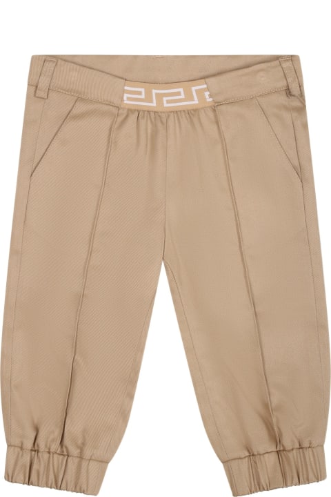 Fashion for Baby Girls Versace Beige Trousers For Baby Boy With Logo