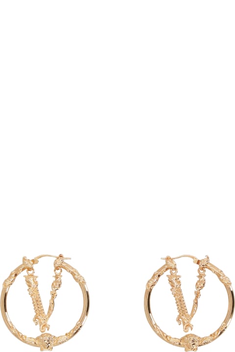 ウィメンズ ジュエリー Versace Virtus Logo Hoop Earrings