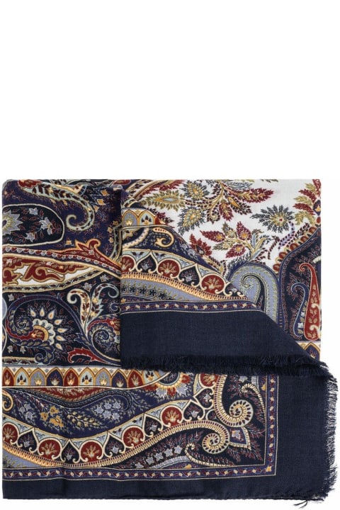 Scarves for Men Etro Graphic Printed Frayed Edge Scarf