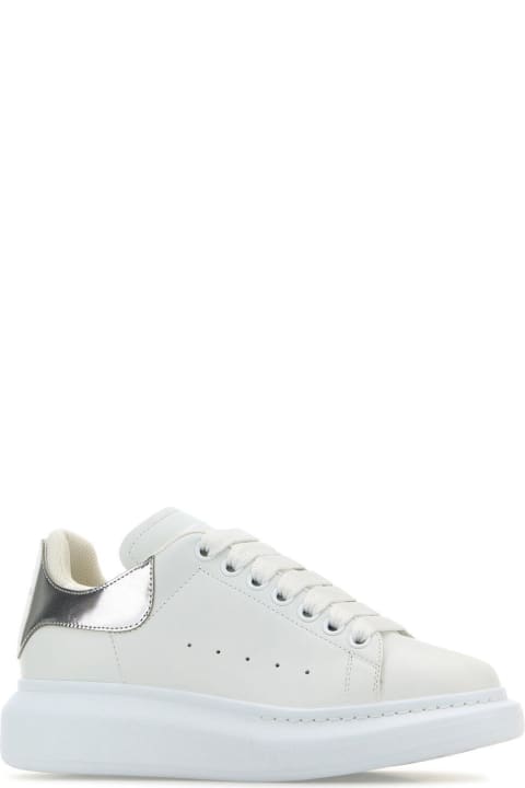 Shoes Sale for Women Alexander McQueen White Leather Sneakers With Silver Leather Heel