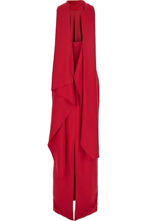 Homeware Solace London Emerson Red Sleeveless Long Dress With Halterneck And Attatched Scarf