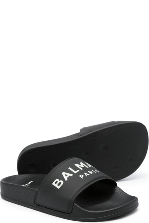 Fashion for Baby Boys Balmain Black Slippers With Logo