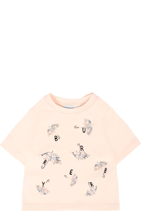 Homeware Burberry Pink T-shirt For Baby Girl With Umbrella