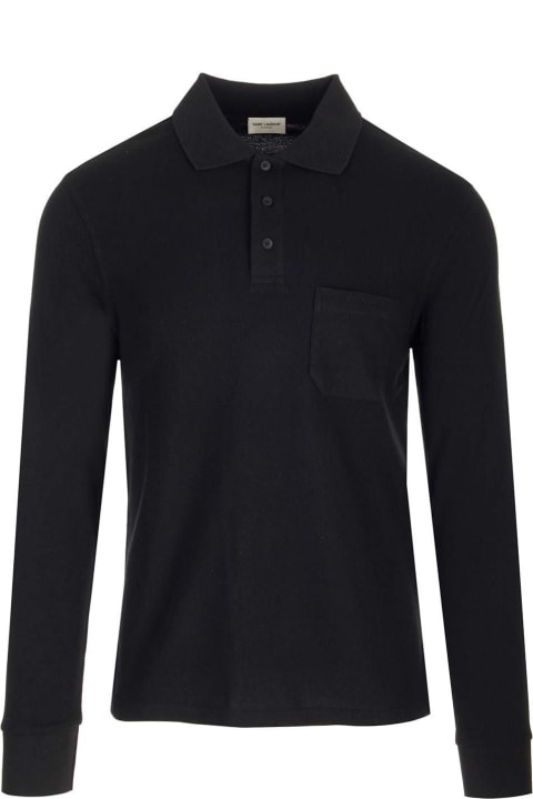 Saint Laurent Shirts for Men Saint Laurent Button Detailed Long-sleeved Polo Shirt