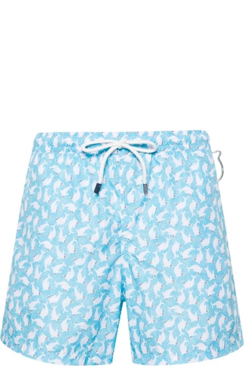 Swimwear for Men Fedeli Light Blue Swim Shorts With Seals Pattern