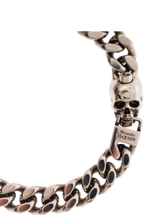 Silver-toned Chain Bracelet With Skull In Brass Man