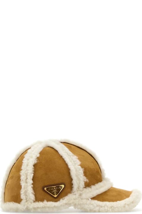 Hair Accessories for Women Prada Beige Shearling Baseball Cap