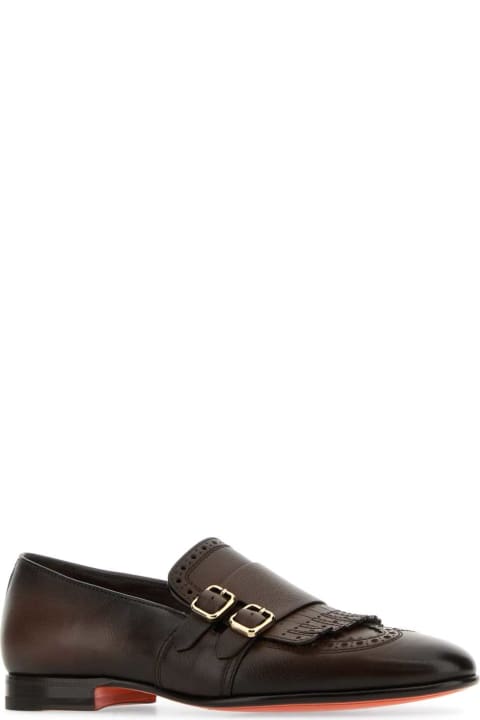 Fashion for Women Santoni Dark Brown Leather Monk Strap Shoes