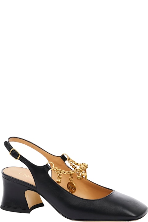 Chloé for Men Chloé Black Pumps With Decorative Logo Charm And Wide Heel In Leather Woman