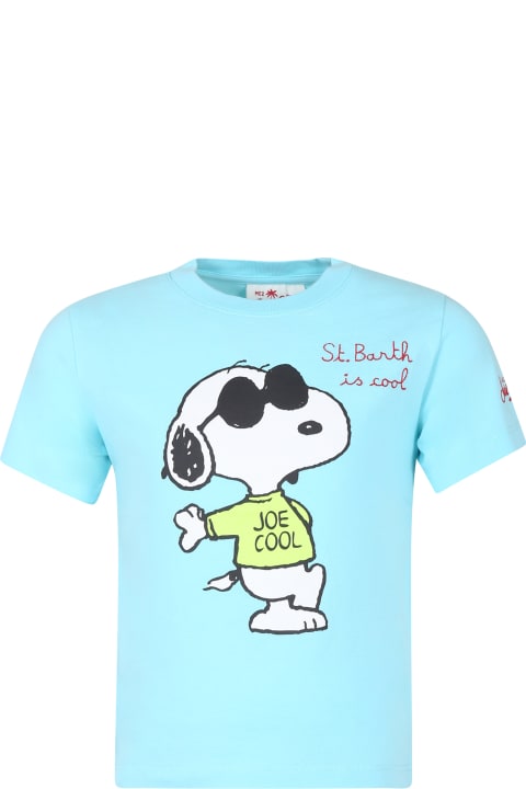 MC2 Saint Barth T-Shirts & Polo Shirts for Boys MC2 Saint Barth Light Blue T-shirt For Boy With Snoopy Print