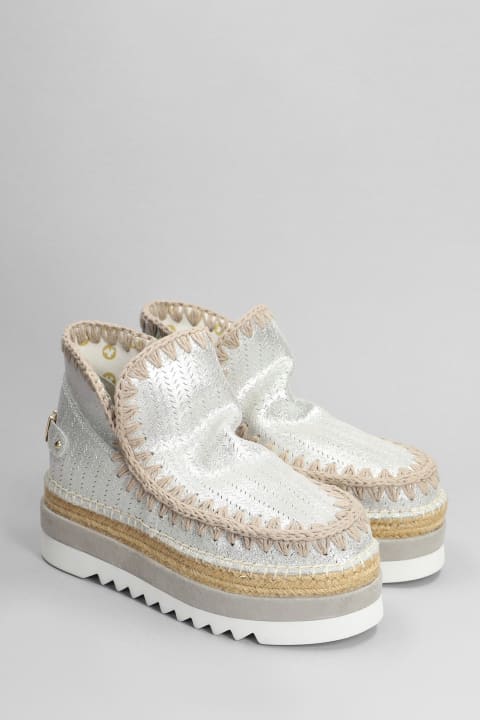 Mou Shoes for Women Mou Eskimo Jute Eva Low Heels Ankle Boots In Silver Glitter