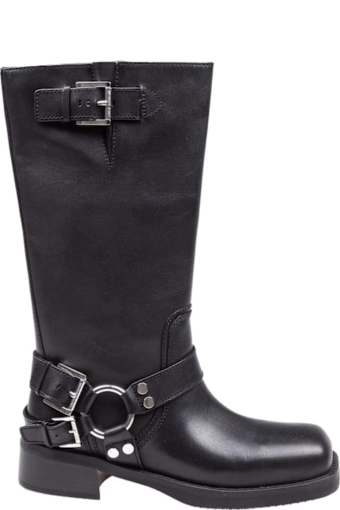 أحذية برقبة لـ السيدات Michael Kors Crosby Motorcycle Leather Boot Color Black