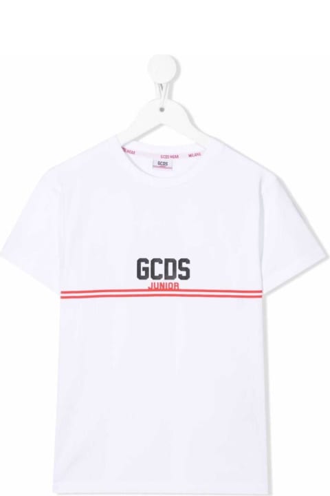 Gcds Boy's White Cotton T-shirt With Logo