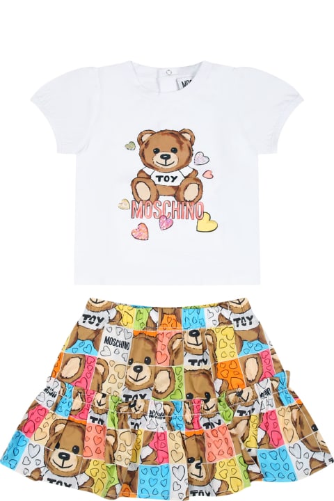 Fashion for Baby Boys Moschino White Suit For Baby Girl With Teddy Bear And Hearts