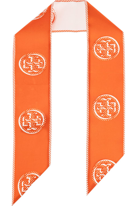 Ties for Women Tory Burch Medallion Logo Ribbon Silk Tie