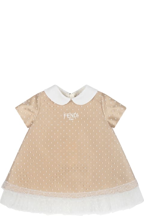 Fendi for Kids Fendi Elegant Beige Dress For Baby Girl With Logo