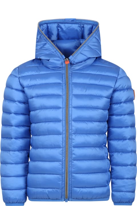 Save the Duck for Kids Save the Duck Light Blue Down Jacket Iris For Girl With Logo
