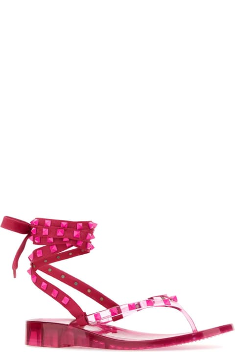 Shoes for Women Valentino Garavani Pink Pp Rubber Gladiator Rockstud Thong Sandals
