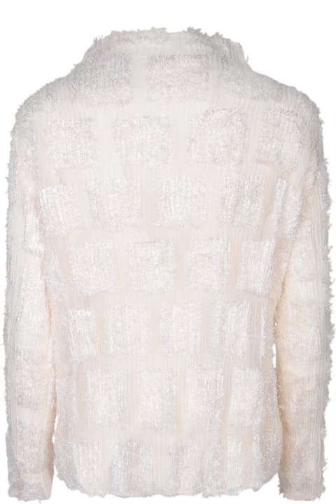 Fuzzy Pleats White Sweater