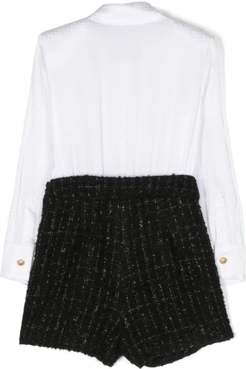 Balmain for Kids Balmain Black And White Cotton And Tweed Jumpsuit
