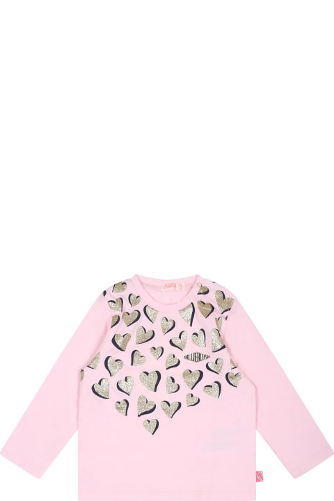 ベビーガールズ トップス Billieblush Pink T-shirt For Baby Girl With Hearts
