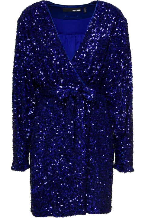 Rotate by Birger Christensen Women Rotate by Birger Christensen Mini Blue Wrap Dress With All-over Sequins In Stretch Polyester Woman Rotate