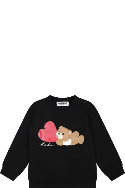 ベビーガールズ ニットウェア＆スウェットシャツ Moschino Black Sweatshirt For Baby Girl With Teddy Bear And Heart