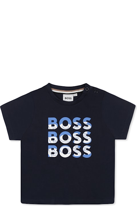 Fashion for Baby Girls Hugo Boss Blue T-shirt For Baby Boy With Logo