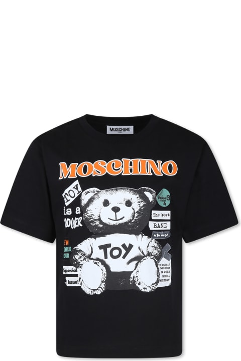 Moschino for Kids Moschino Black T-shirt For Kids With Bear And Slogan