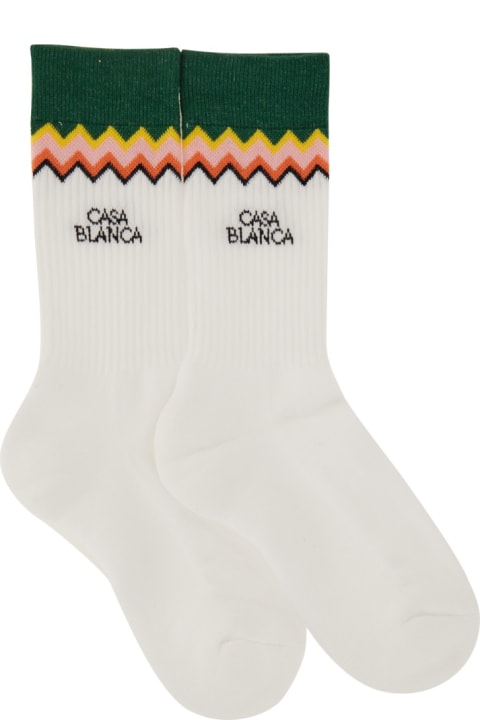 Casablanca Underwear for Women Casablanca White Socks With Logo And Chevron Pattern