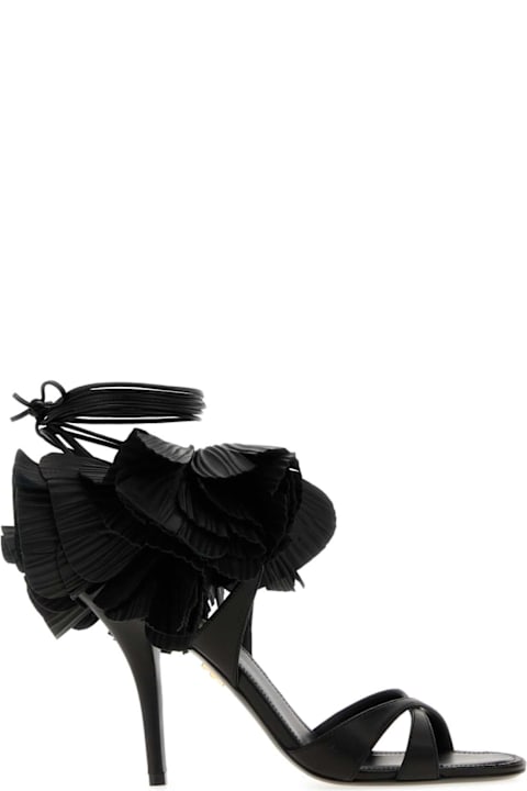 Ferragamo Black Leather Estrella 95 Sandals