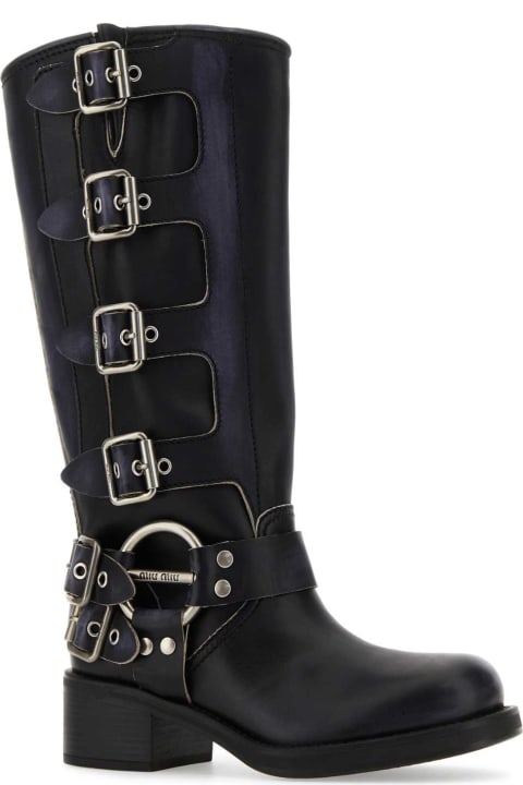 Boots for Women Miu Miu Black Leather Boots
