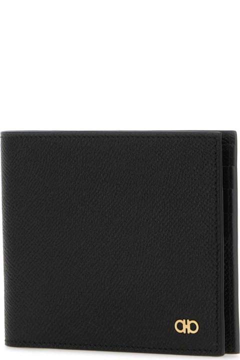 メンズ Ferragamoの財布 Ferragamo Black Leather Gancini Wallet